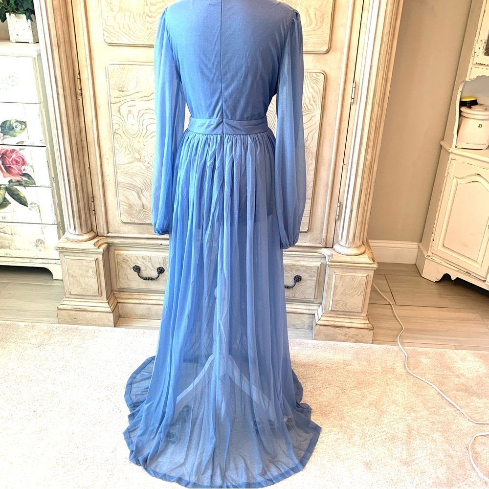 NEW, Blue Jumpsuit, Blue Romper, Long Sleeve Jumpsuit, Sheer Skirt, NWOT/Size XL - Picture 4 of 12